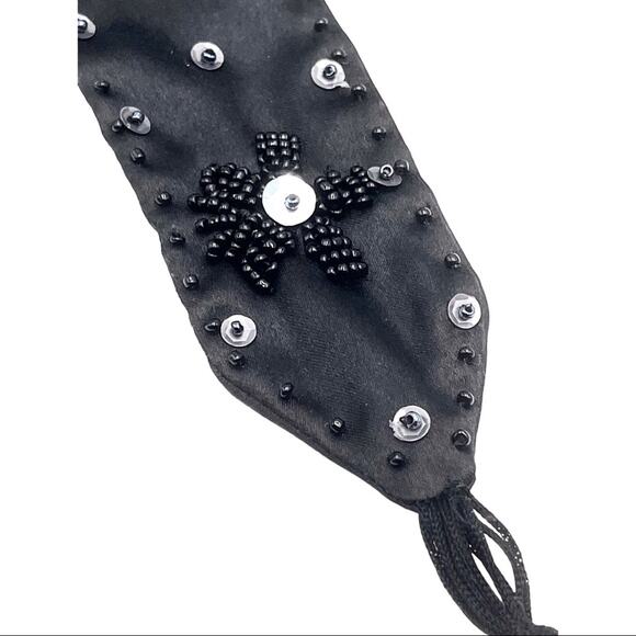 BOHO beaded black satin belt - Picture 4 of 7